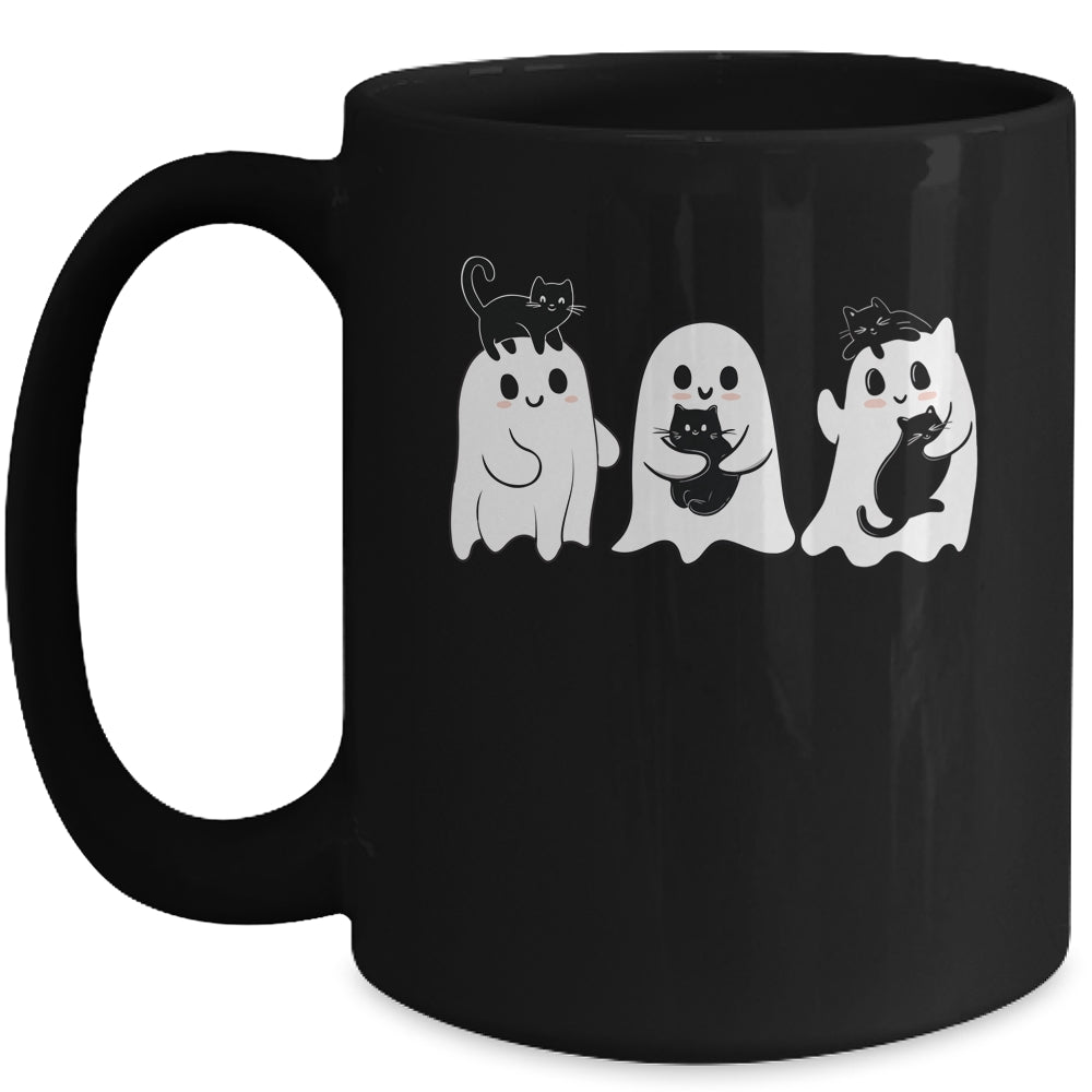 Ghost Holding Black Cat Funny Halloween Cat Lovers Women Mug | teecentury