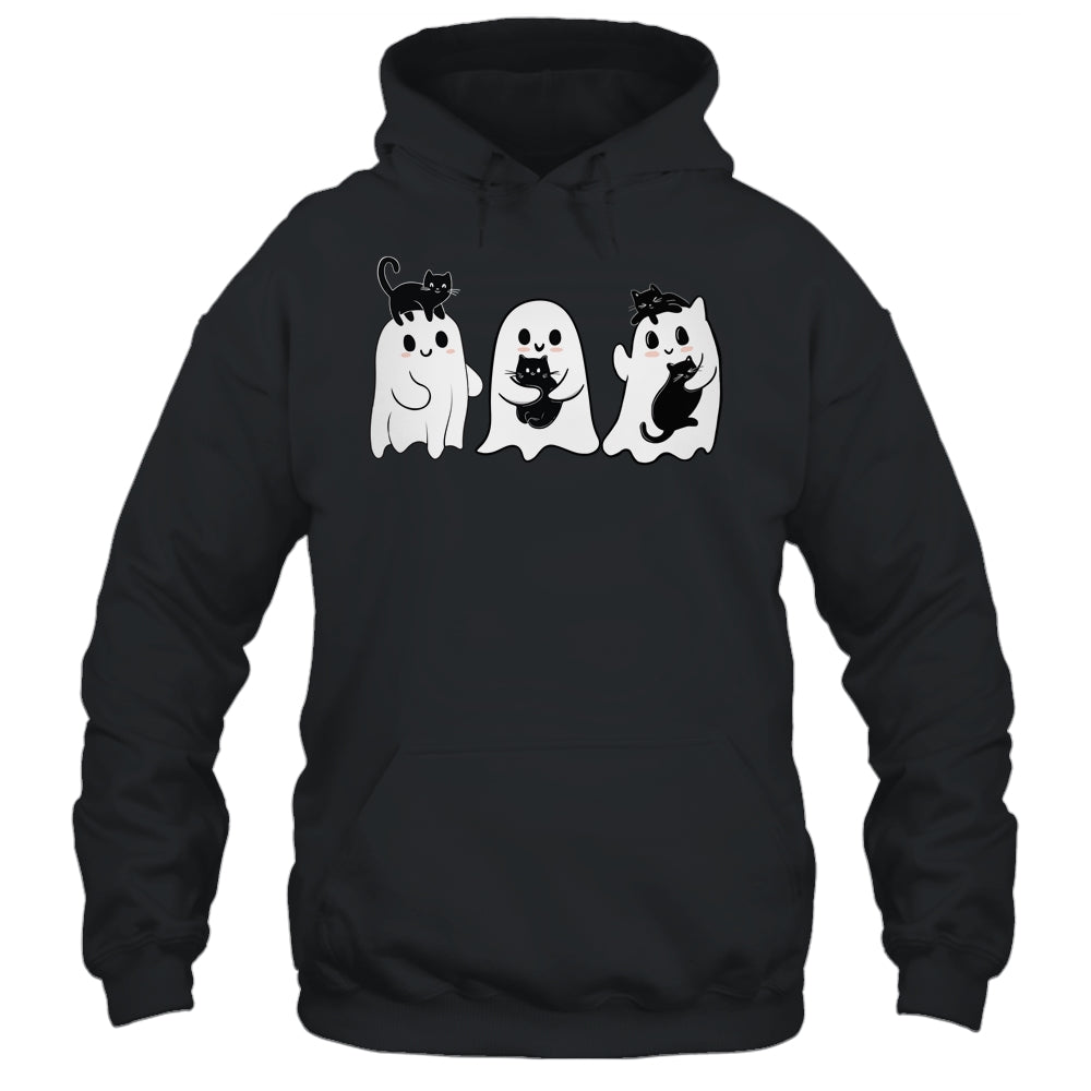 Ghost Holding Black Cat Funny Halloween Cat Lovers Women Shirt & Hoodie | teecentury