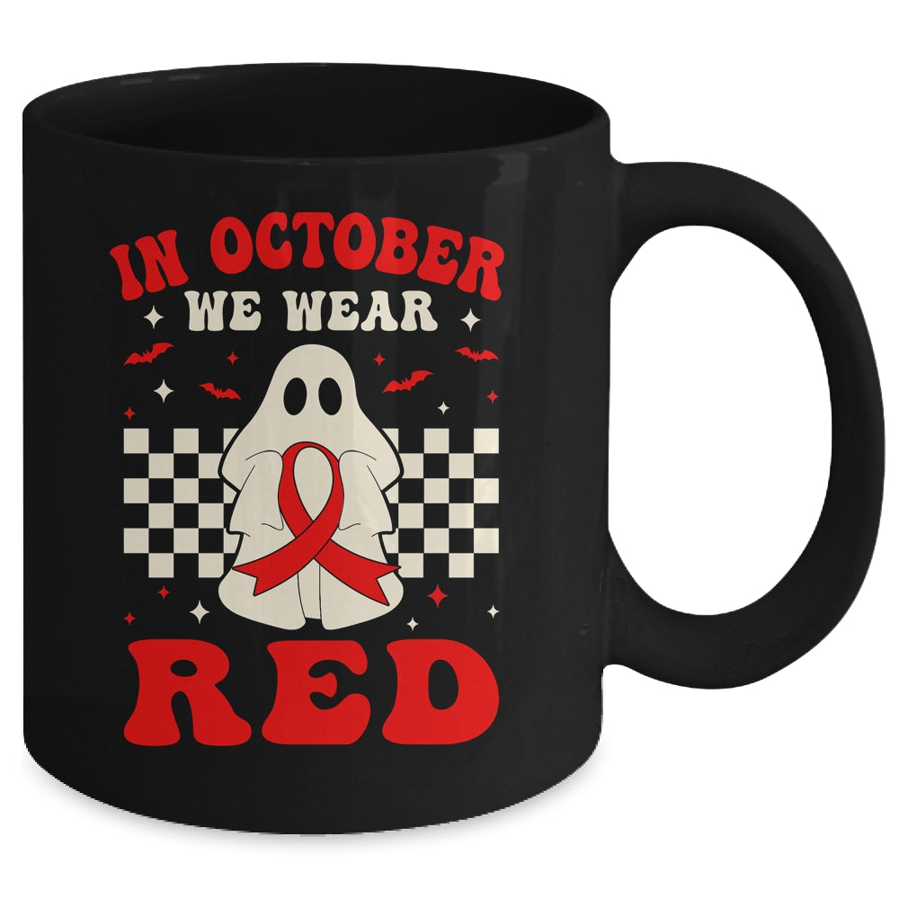 Ghost In October We Wear Red  For Red Ribbon Week Awareness Mug | teecentury