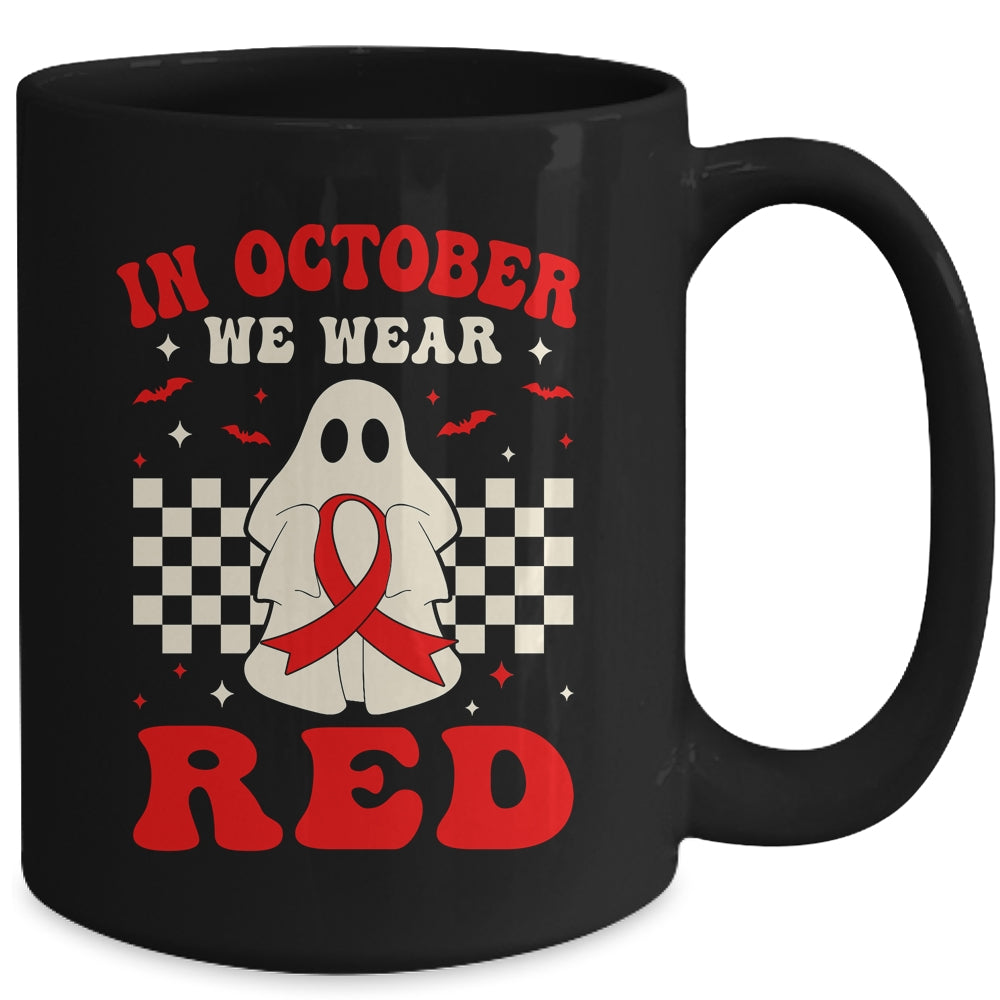 Ghost In October We Wear Red  For Red Ribbon Week Awareness Mug | teecentury