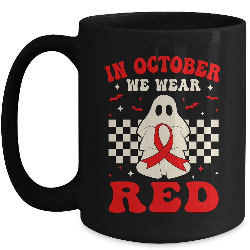 Ghost In October We Wear Red  For Red Ribbon Week Awareness Mug | teecentury