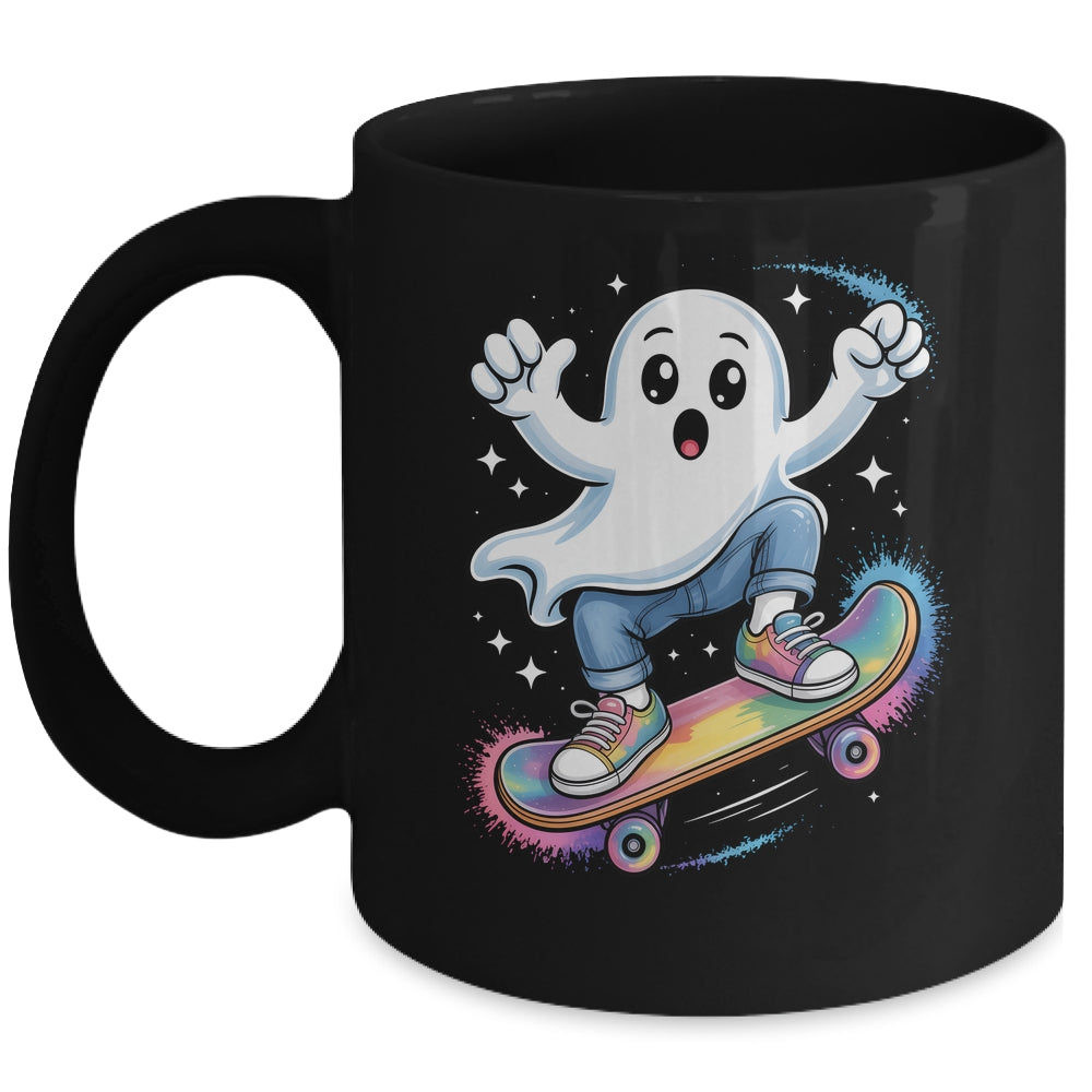 Ghost On Skateboard Funny Halloween Costume Skateboarding Mug | teecentury