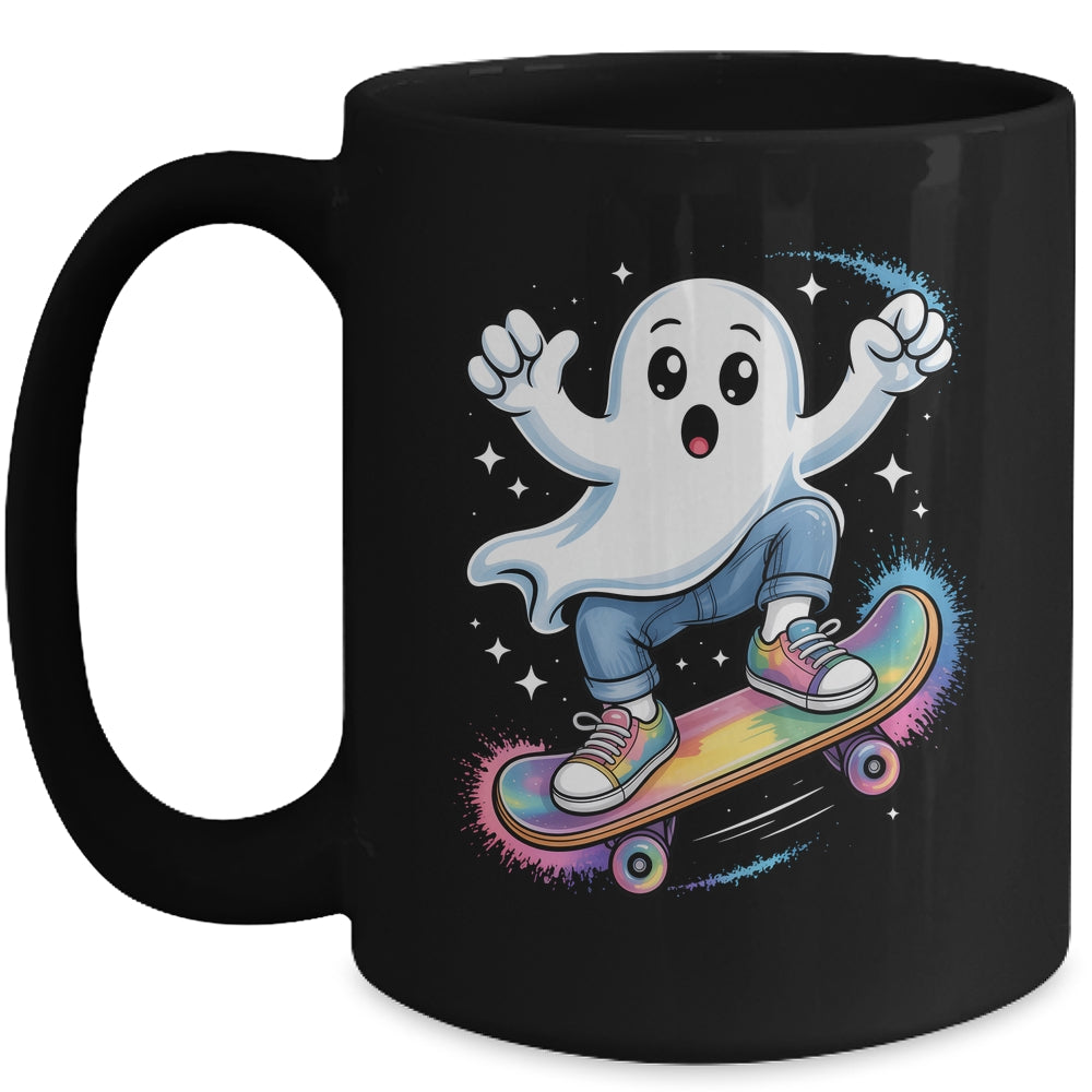 Ghost On Skateboard Funny Halloween Costume Skateboarding Mug | teecentury