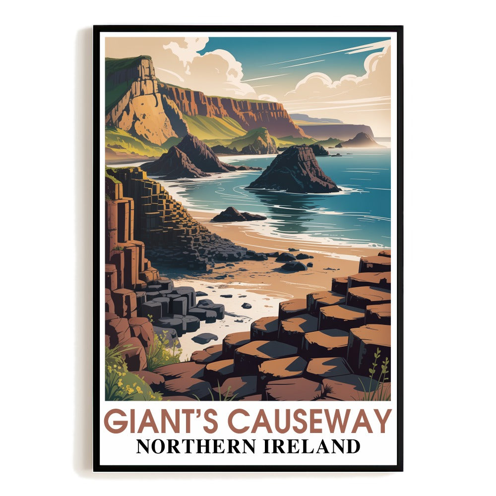Giant's Causeway Northern Ireland Vintage Travel Poster Basalt Columns Coastal Cliffs Landscape Wall Art Print Ideal For Home Office Living Room Bedroom Decor Unframed | teecentury