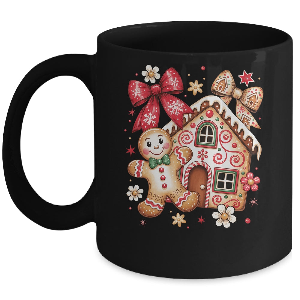 Gingerbread Christmas Bow Christmas House Retro Cookie Xmas Mug | teecentury