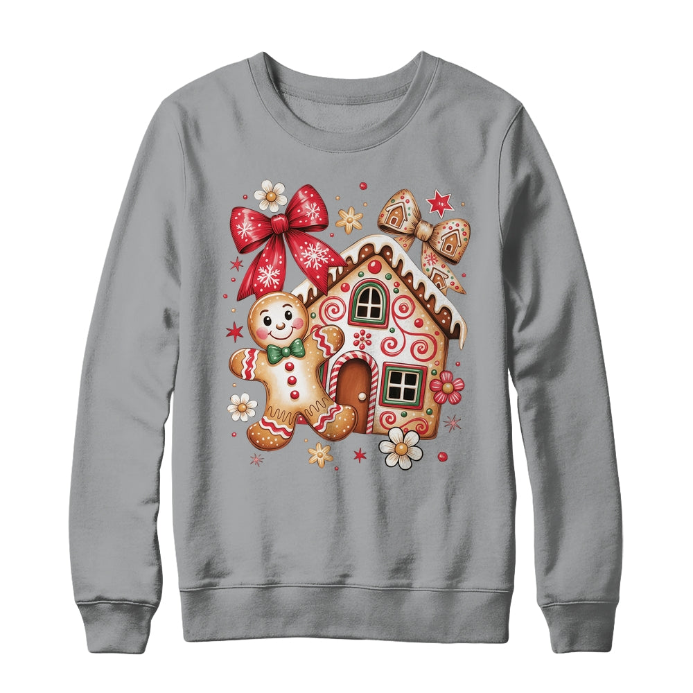 Gingerbread Christmas Bow Christmas House Retro Cookie Xmas Shirt & Sweatshirt | teecentury