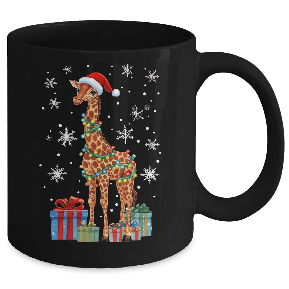 Giraffe Ugly Xmas Lights Santa Hat Giraffe Christmas Mug | teecentury