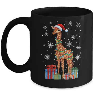 Giraffe Ugly Xmas Lights Santa Hat Giraffe Christmas Mug | teecentury