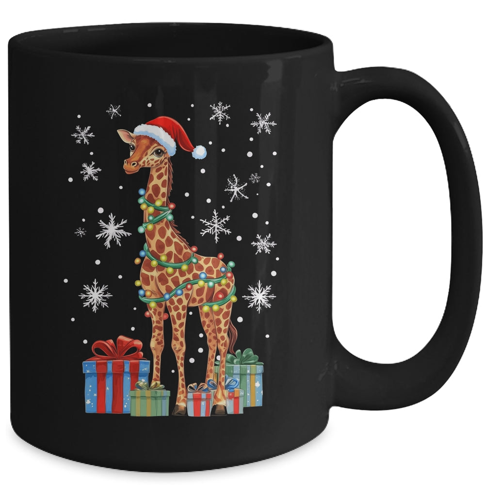 Giraffe Ugly Xmas Lights Santa Hat Giraffe Christmas Mug | teecentury