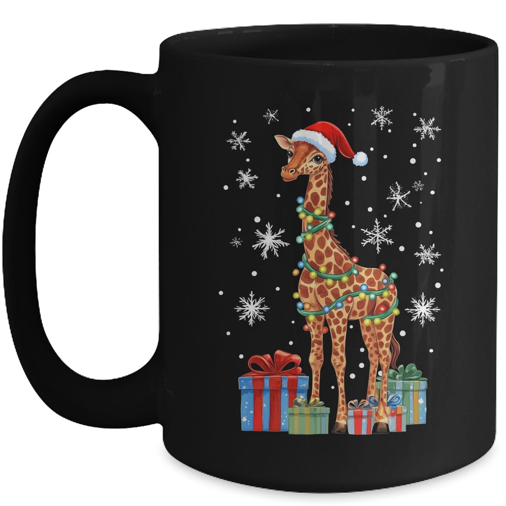 Giraffe Ugly Xmas Lights Santa Hat Giraffe Christmas Mug | teecentury