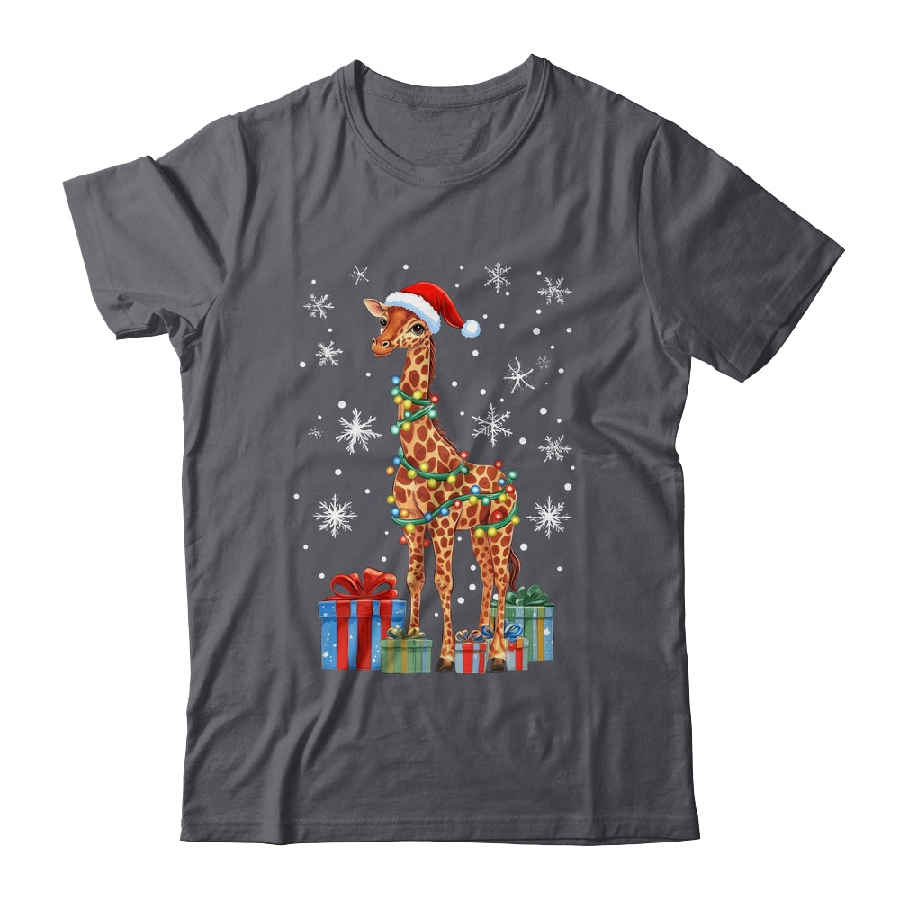 Giraffe Ugly Xmas Lights Santa Hat Giraffe Christmas Shirt & Sweatshirt | teecentury