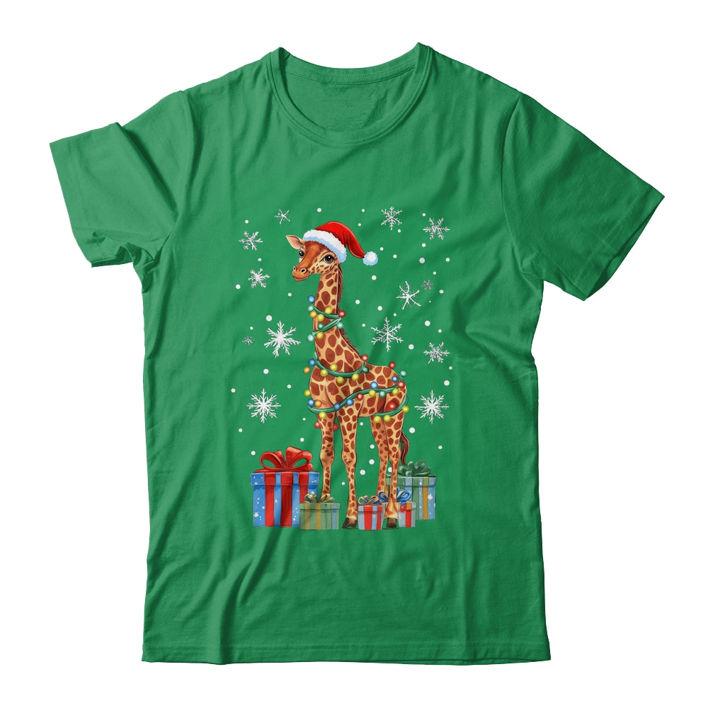 Giraffe Ugly Xmas Lights Santa Hat Giraffe Christmas Shirt & Sweatshirt | teecentury