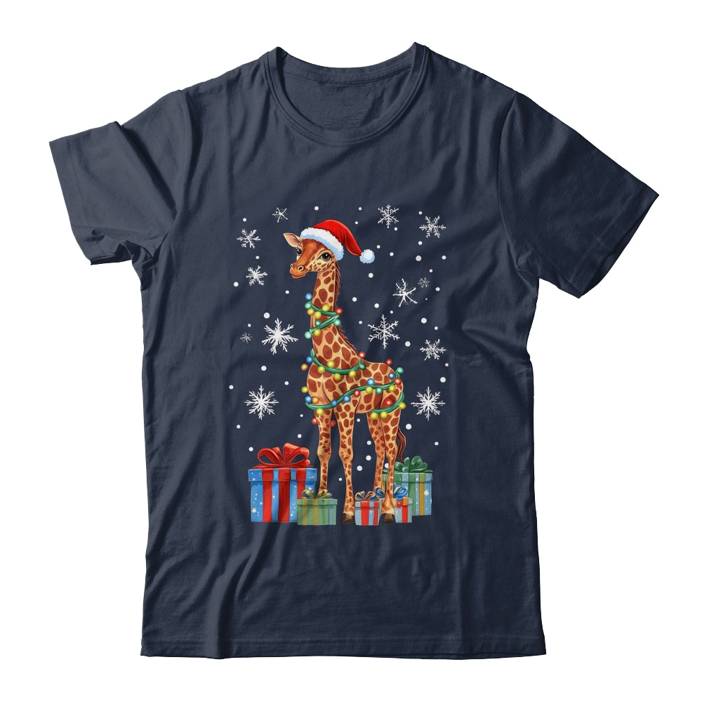 Giraffe Ugly Xmas Lights Santa Hat Giraffe Christmas Shirt & Sweatshirt | teecentury