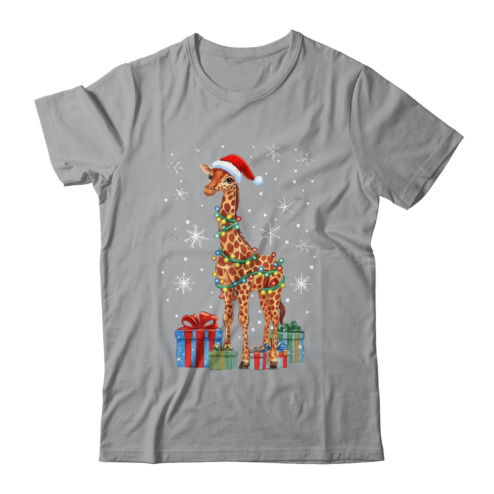 Giraffe Ugly Xmas Lights Santa Hat Giraffe Christmas Shirt & Sweatshirt | teecentury
