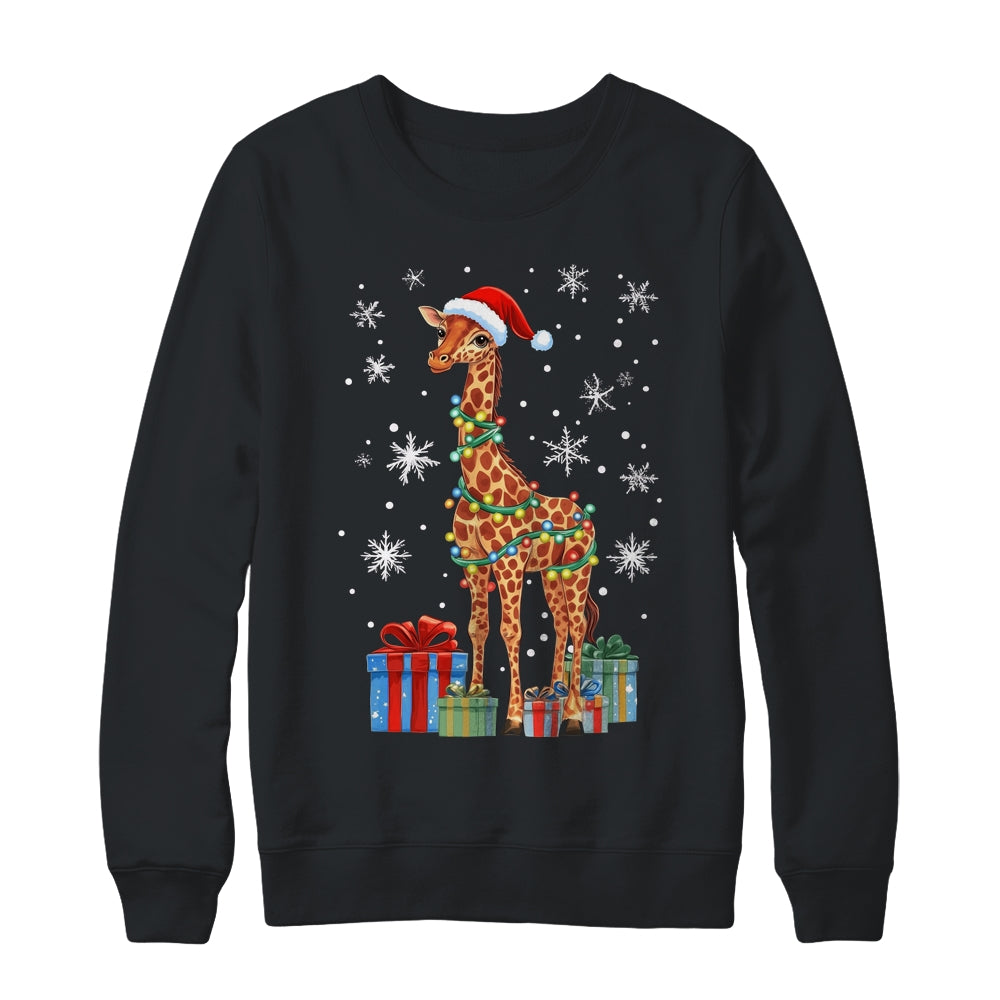 Giraffe Ugly Xmas Lights Santa Hat Giraffe Christmas Shirt & Sweatshirt | teecentury