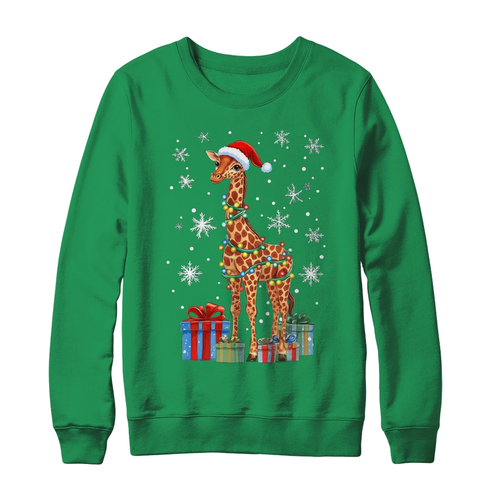 Giraffe Ugly Xmas Lights Santa Hat Giraffe Christmas Shirt & Sweatshirt | teecentury
