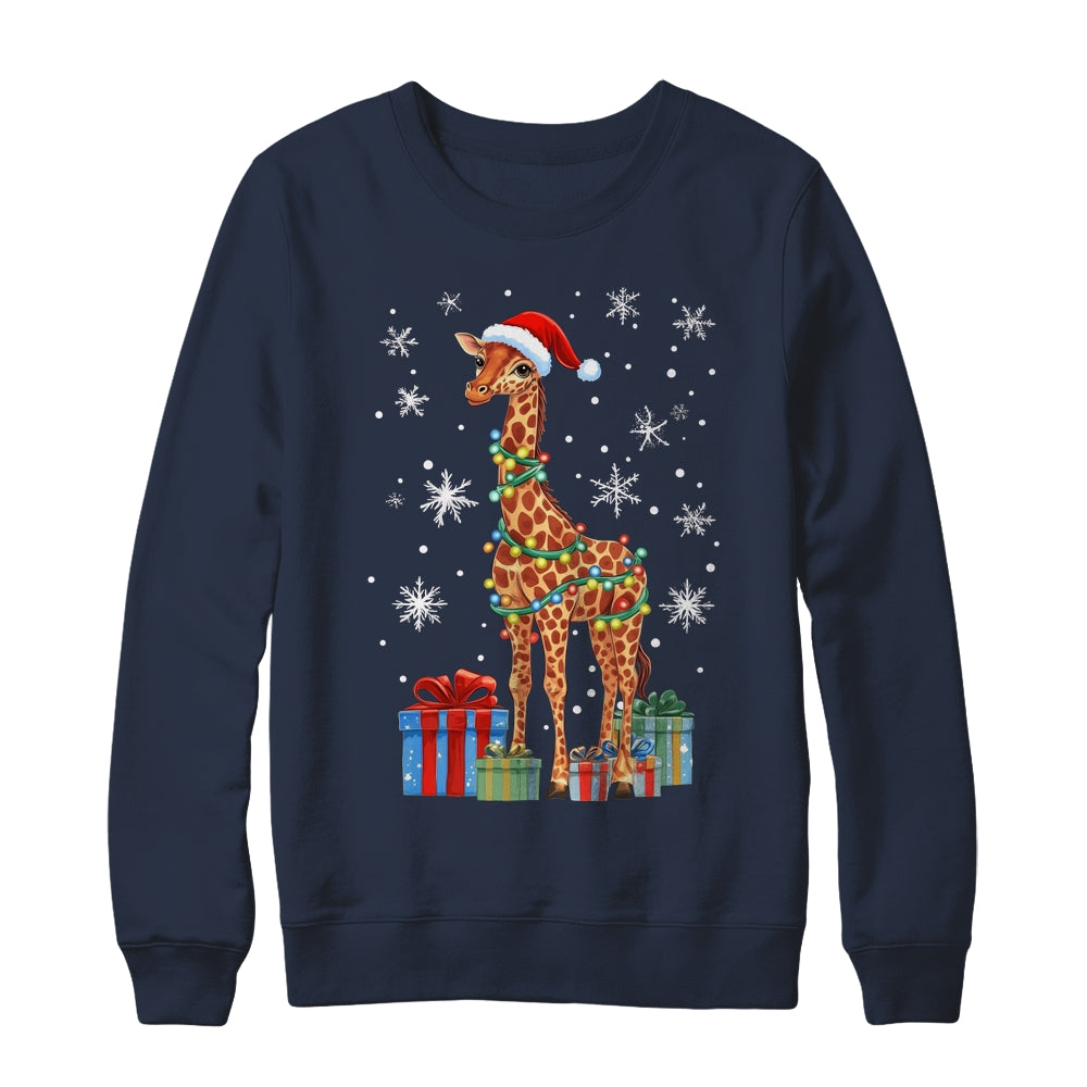 Giraffe Ugly Xmas Lights Santa Hat Giraffe Christmas Shirt & Sweatshirt | teecentury