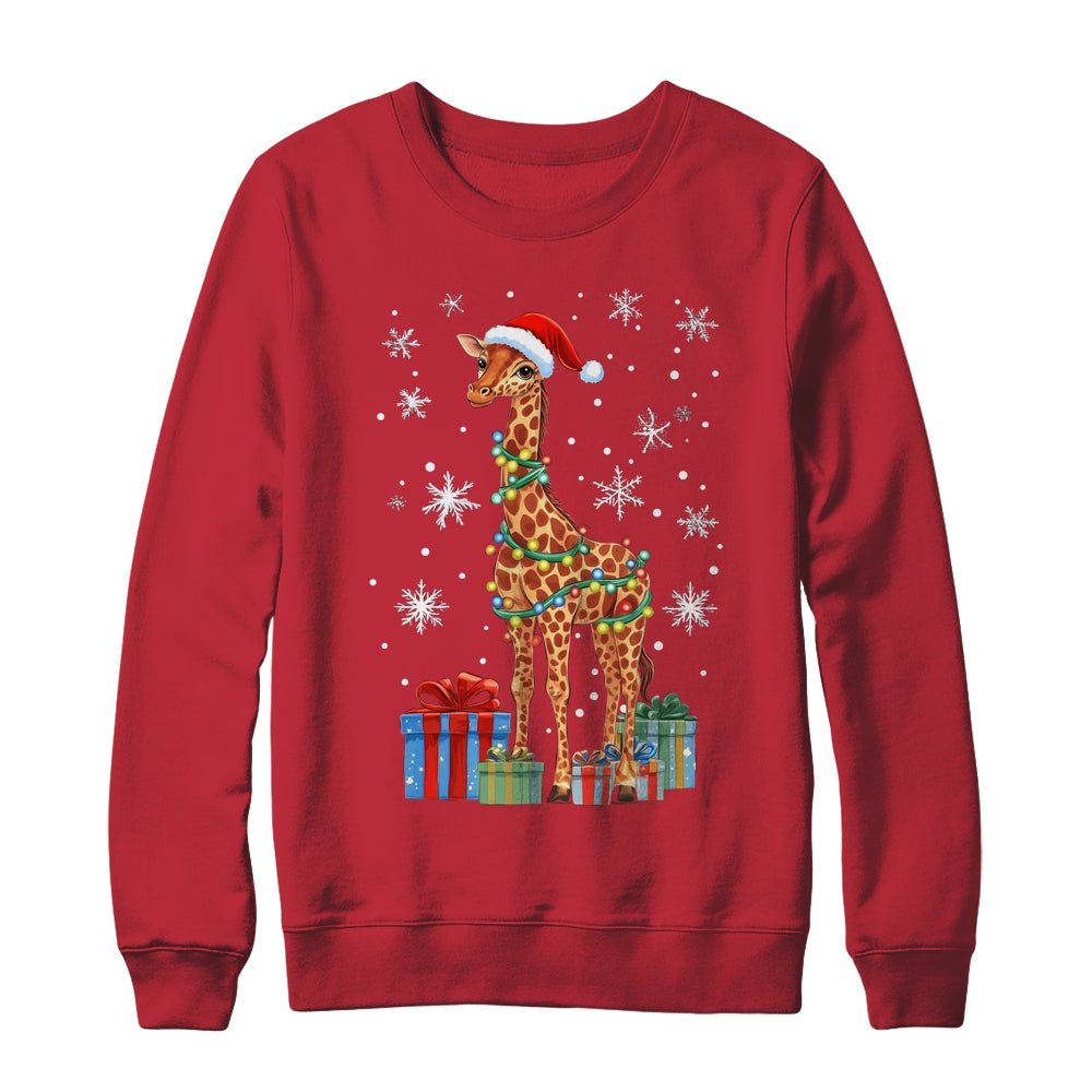 Giraffe Ugly Xmas Lights Santa Hat Giraffe Christmas Shirt & Sweatshirt | teecentury