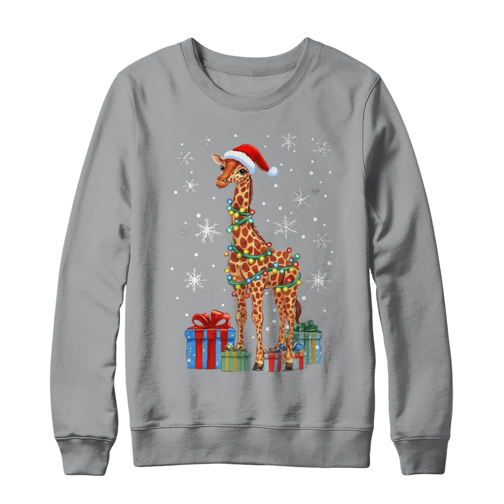 Giraffe Ugly Xmas Lights Santa Hat Giraffe Christmas Shirt & Sweatshirt | teecentury