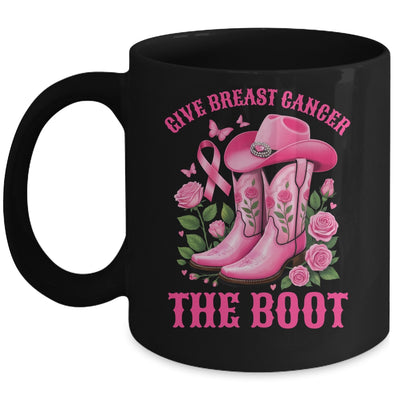 Give Breast Cancer The Boot Cowgirl Cancer Awareness Ribbon Mug | teecentury