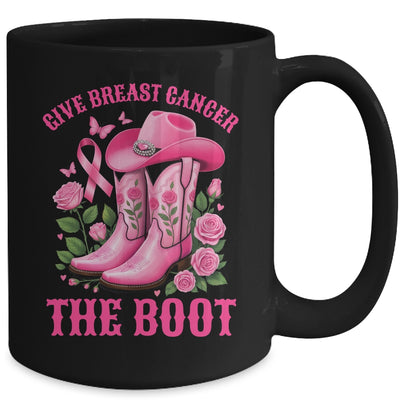Give Breast Cancer The Boot Cowgirl Cancer Awareness Ribbon Mug | teecentury