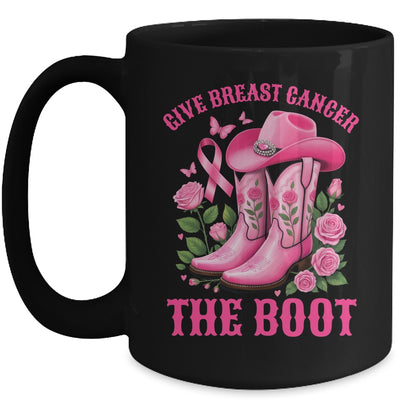 Give Breast Cancer The Boot Cowgirl Cancer Awareness Ribbon Mug | teecentury
