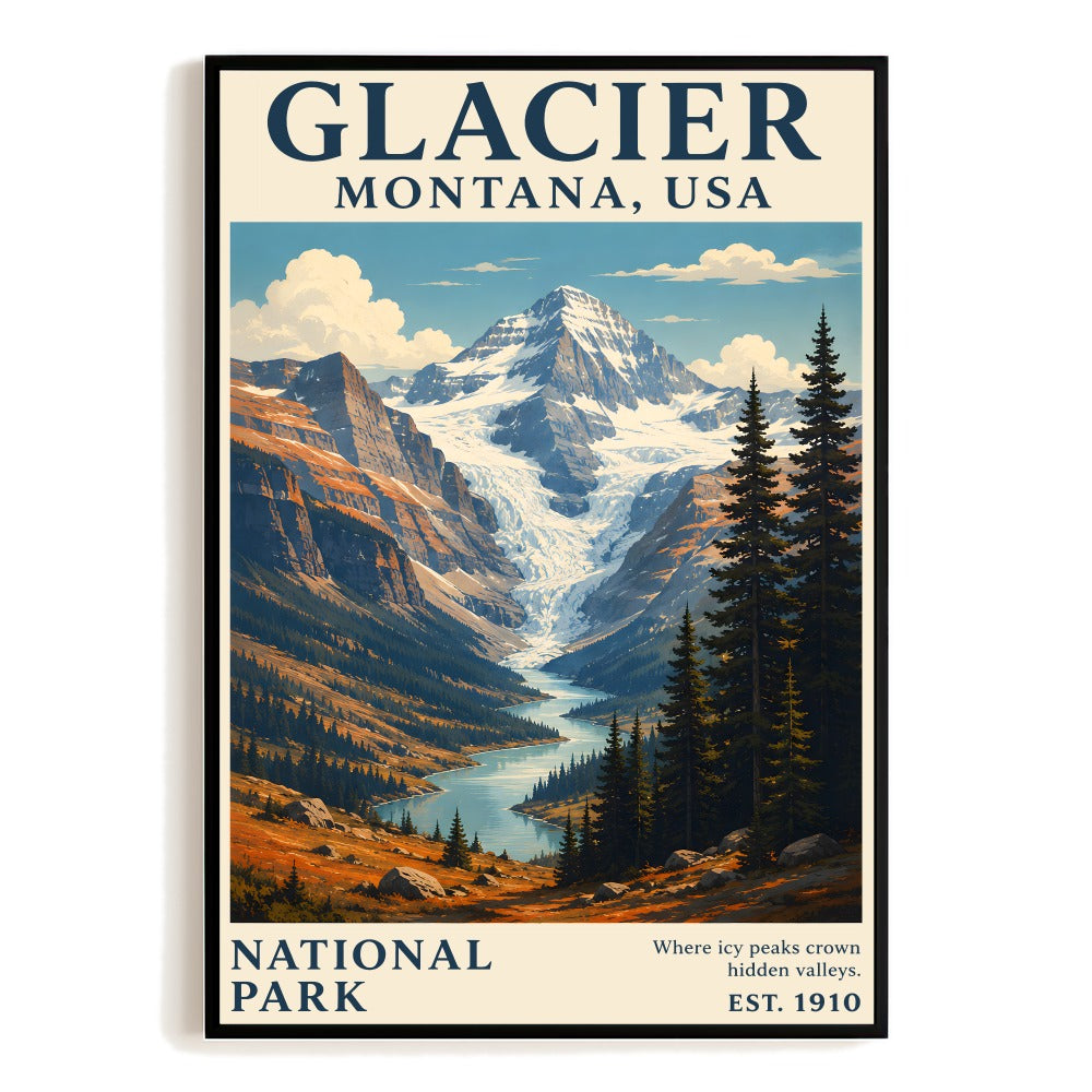 Glacier National Park Montana Usa Travel Gifts Poster Vintage Lake And Mountain Landscape Wall Art Print Painting For Home Living Room Bedroom Kitchen Decor Unframed | teecentury