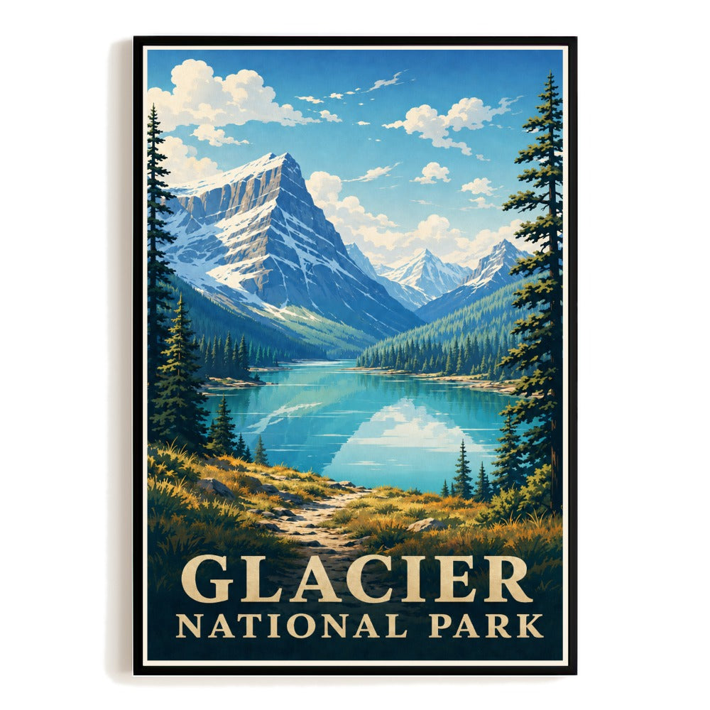 Glacier National Park Travel Gift Poster Vintage Mountain Lake Landscape Wall Art For Nature Lovers Adventure Seekers Ideal For Home Office Kitchen Decor Unframed | teecentury