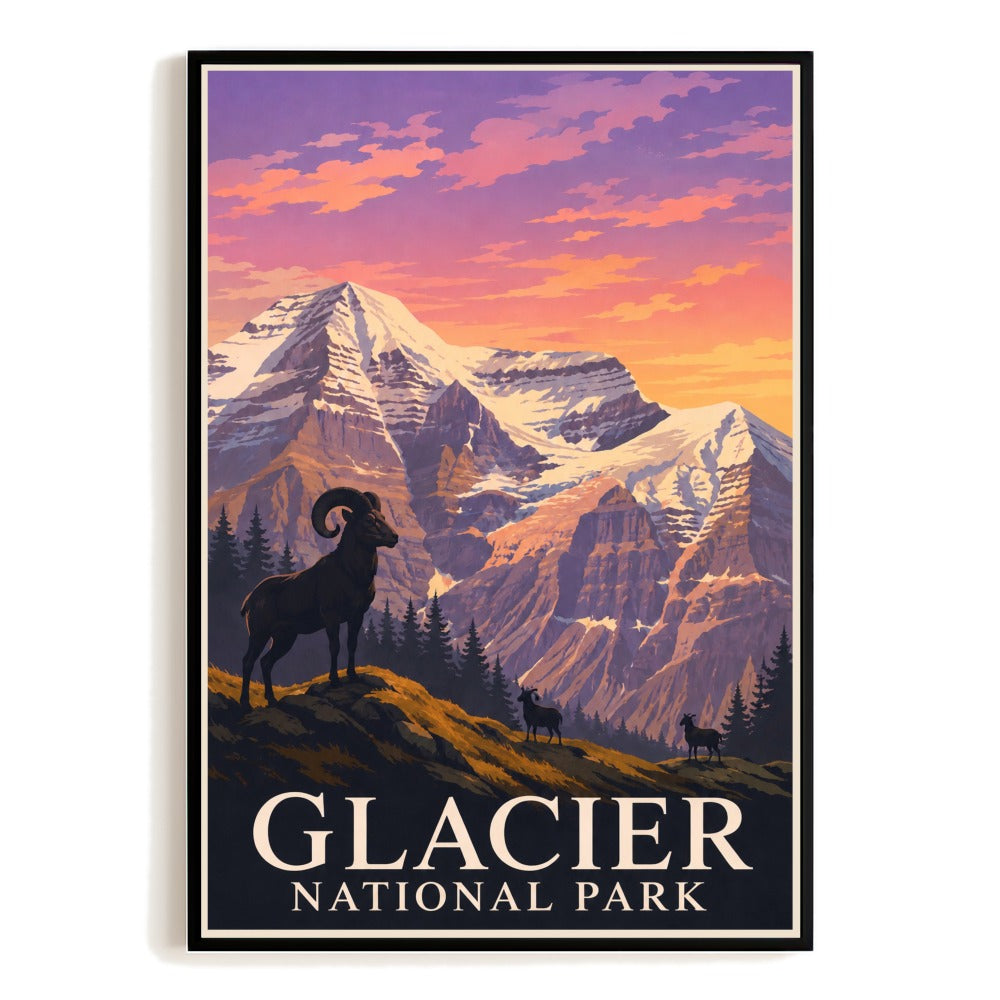 Glacier National Park Travel Poster Mountain Landscape Wall Art Vintage Style Souvenir Print Painting Ideal For Home Living Room Office Bedroom Decor Unframed | teecentury