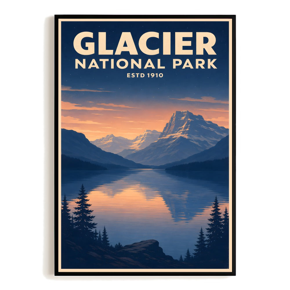 Glacier National Park Travel Poster Vintage Mountain Lake Wall Art Decor For Nature Lovers Adventure Seekers Home Living Room Office Bedroom Souvenir Print Unframed | teecentury