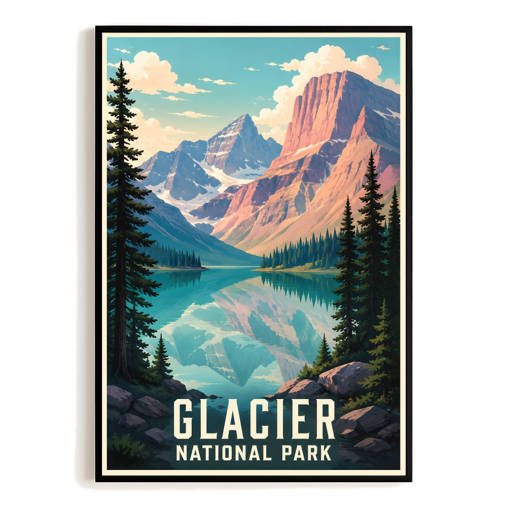 Glacier National Park Travel Poster Vintage Mountain Landscape Wall Art Nature Adventure Souvenir Print Painting For Home Living Room Office Bedroom Decor Unframed | teecentury