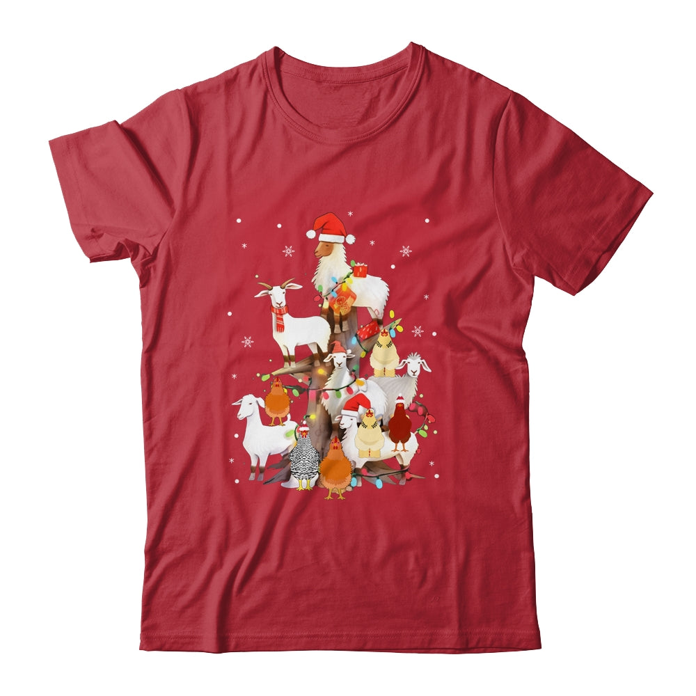 Goat Chicken Santa Hat Reindeer Christmas Lights Farm Animal Shirt & Sweatshirt | teecentury