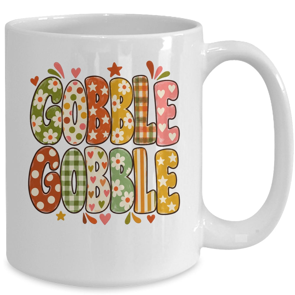 Gobble Gobble Retro Thanksgiving Fall Colorful Turkey Autumn Mug | teecentury