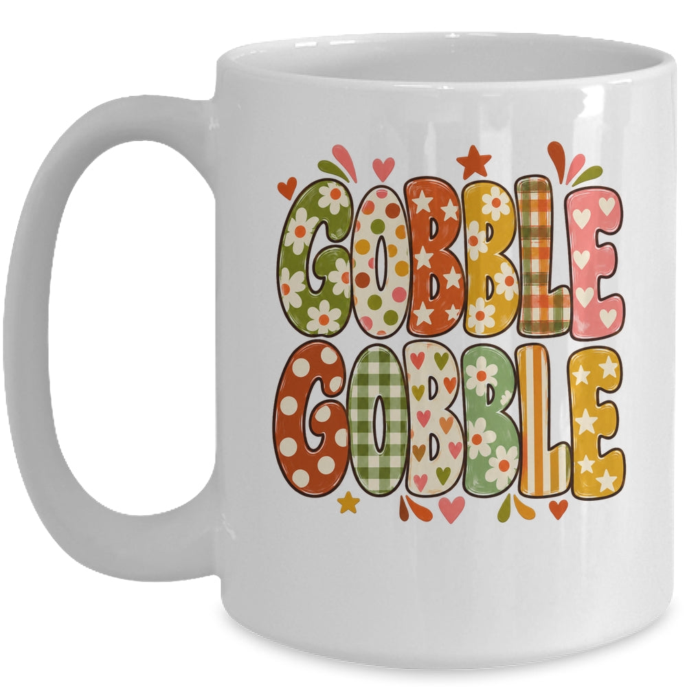 Gobble Gobble Retro Thanksgiving Fall Colorful Turkey Autumn Mug | teecentury
