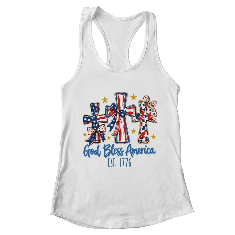 God Bless America Coquette Bow Jesus Christian 4Th Of July Shirt & Tank Top | teecentury