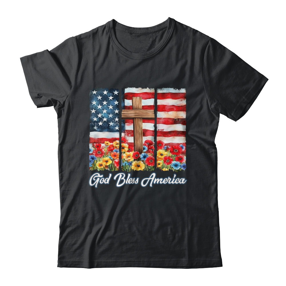 God Bless America Flag Cross Flowers Patriotic 4th Of July Shirt & Hoodie | teecentury