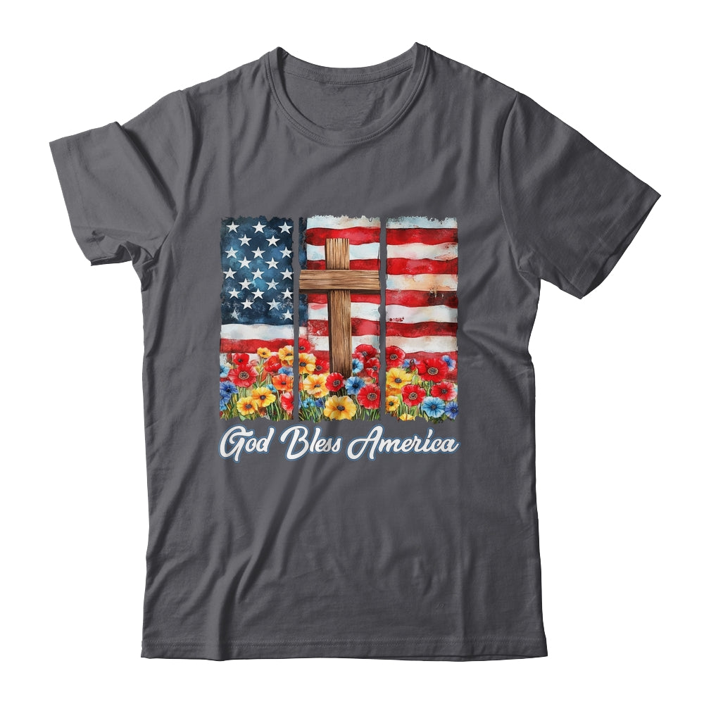 God Bless America Flag Cross Flowers Patriotic 4th Of July Shirt & Hoodie | teecentury