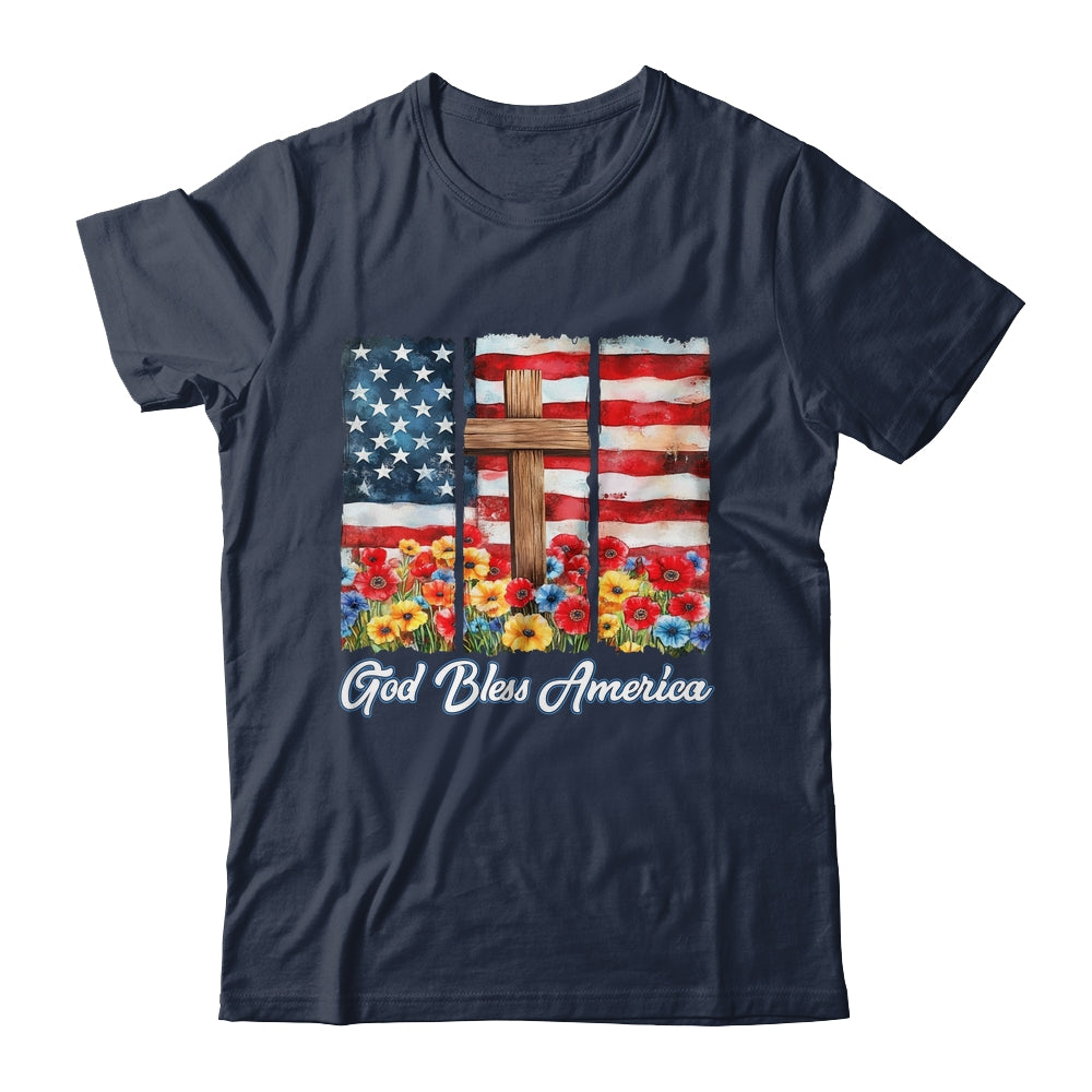 God Bless America Flag Cross Flowers Patriotic 4th Of July Shirt & Hoodie | teecentury