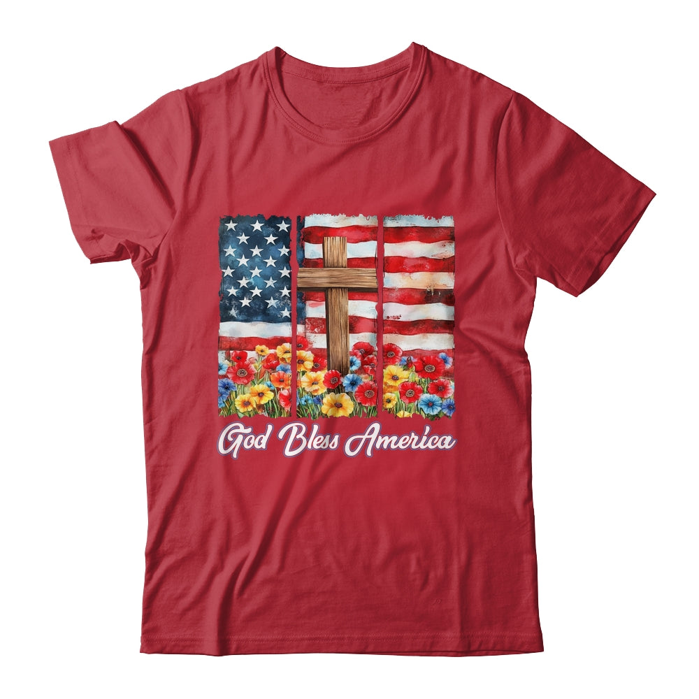 God Bless America Flag Cross Flowers Patriotic 4th Of July Shirt & Hoodie | teecentury
