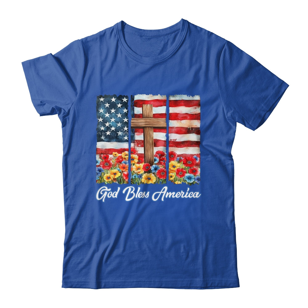 God Bless America Flag Cross Flowers Patriotic 4th Of July Shirt & Hoodie | teecentury