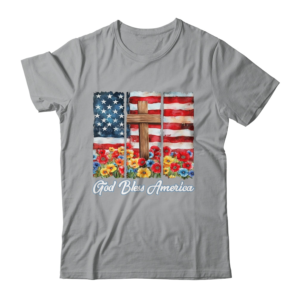 God Bless America Flag Cross Flowers Patriotic 4th Of July Shirt & Hoodie | teecentury