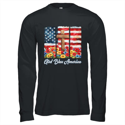 God Bless America Flag Cross Flowers Patriotic 4th Of July Shirt & Hoodie | teecentury