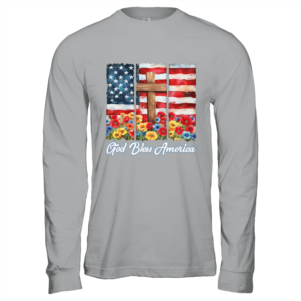 God Bless America Flag Cross Flowers Patriotic 4th Of July Shirt & Hoodie | teecentury