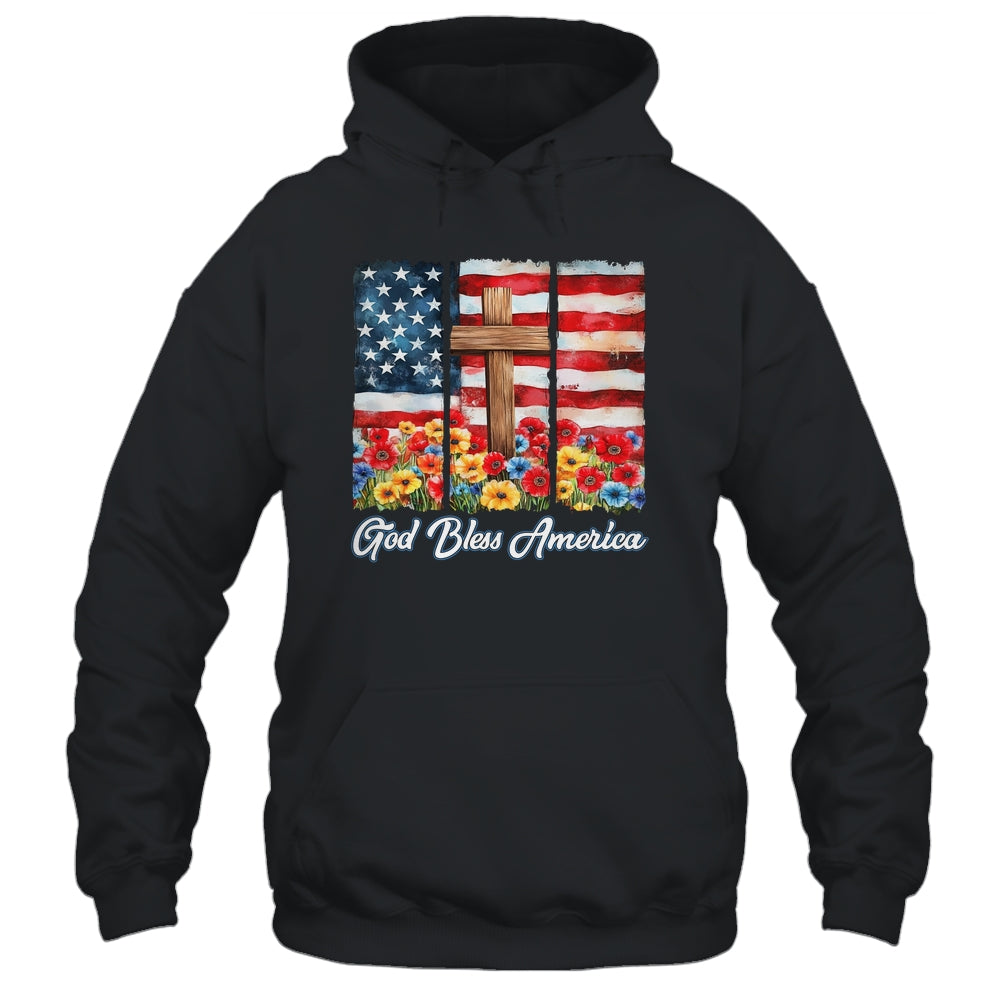 God Bless America Flag Cross Flowers Patriotic 4th Of July Shirt & Hoodie | teecentury