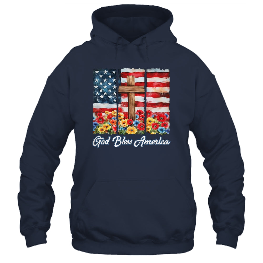 God Bless America Flag Cross Flowers Patriotic 4th Of July Shirt & Hoodie | teecentury