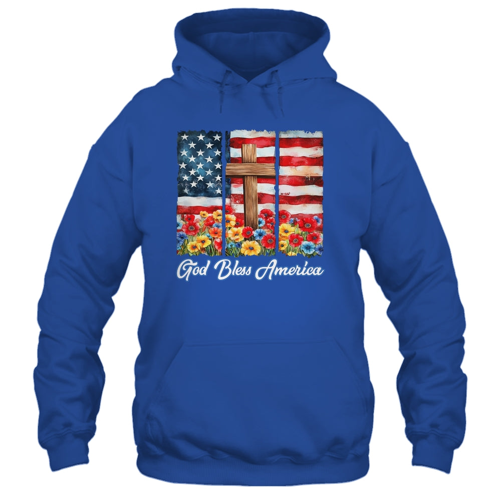 God Bless America Flag Cross Flowers Patriotic 4th Of July Shirt & Hoodie | teecentury