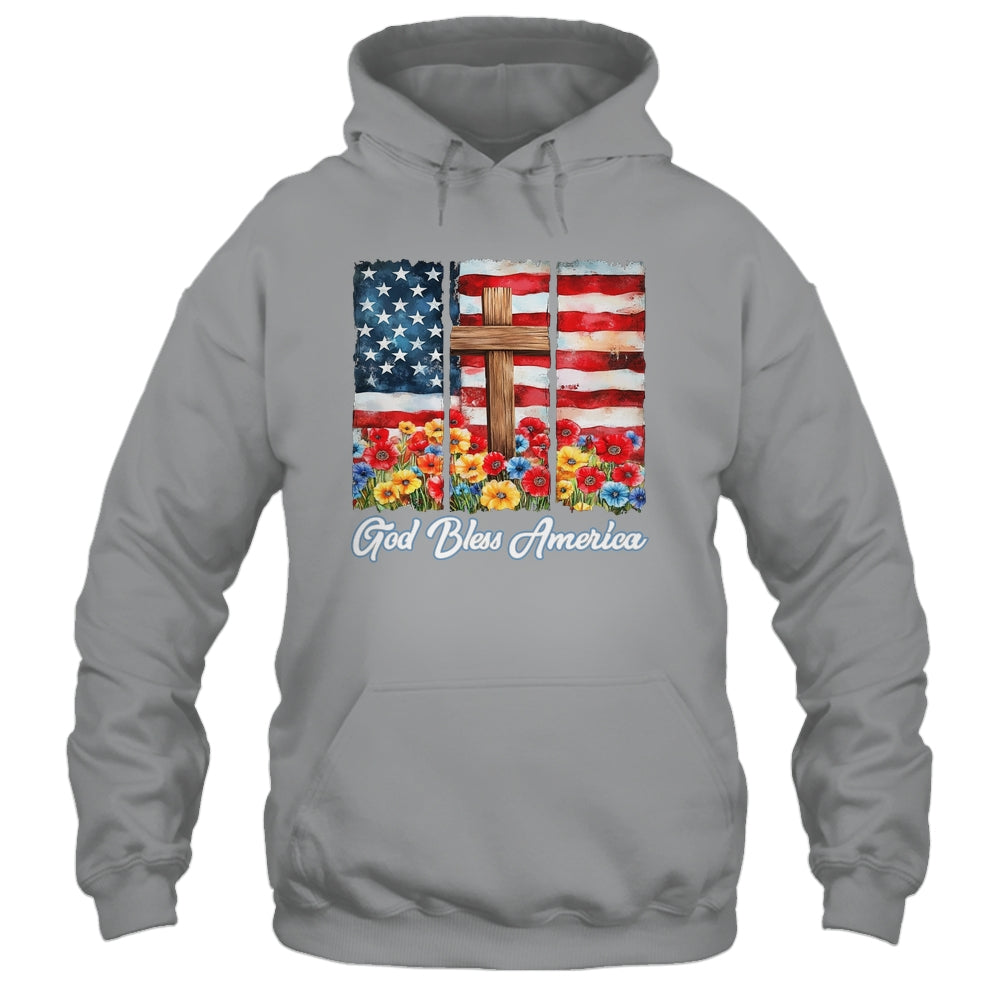 God Bless America Flag Cross Flowers Patriotic 4th Of July Shirt & Hoodie | teecentury