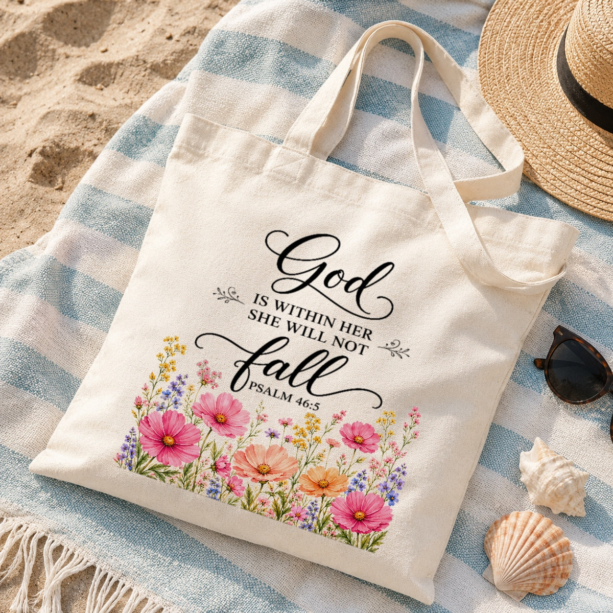 God Is Within Her She Will Not Fall Psalm 46 5 Floral Christian Tote Bag For Women Bible Verse Canvas Bag Faith Inspirational Church Gift Religious Aesthetic | teecentury