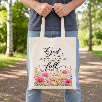 God Is Within Her She Will Not Fall Psalm 46 5 Floral Christian Tote Bag For Women Bible Verse Canvas Bag Faith Inspirational Church Gift Religious Aesthetic | teecentury