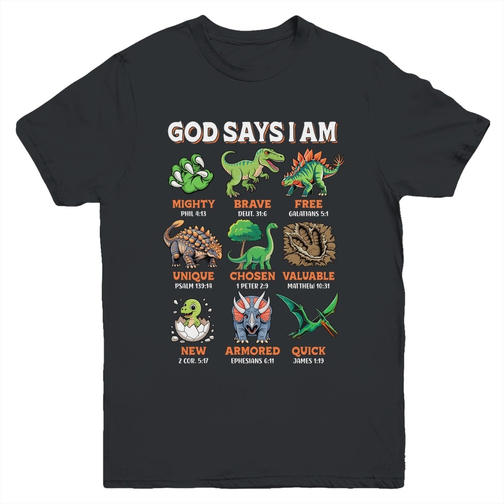 God Says I Am Bible Verses Dinosaurs For Christian Boys Youth Shirt | teecentury